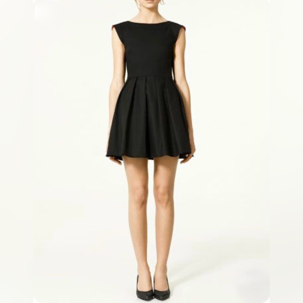 Zara TRF Womdn’s Pleated Fit & Flare Black Dress